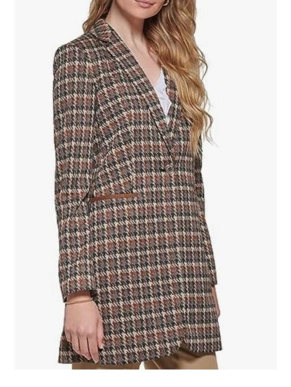 Tommy Hilfiger Brown Multi Houndstooth Long Blazer